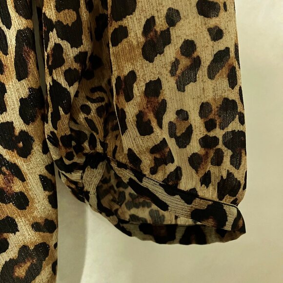 Soaked In Luxury Blouse Leopard Shirt Long Sleeve Button Down Animal Print Top - Picture 11 of 15